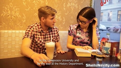 Nerdy Brunette Gets Her Glasses Covered...